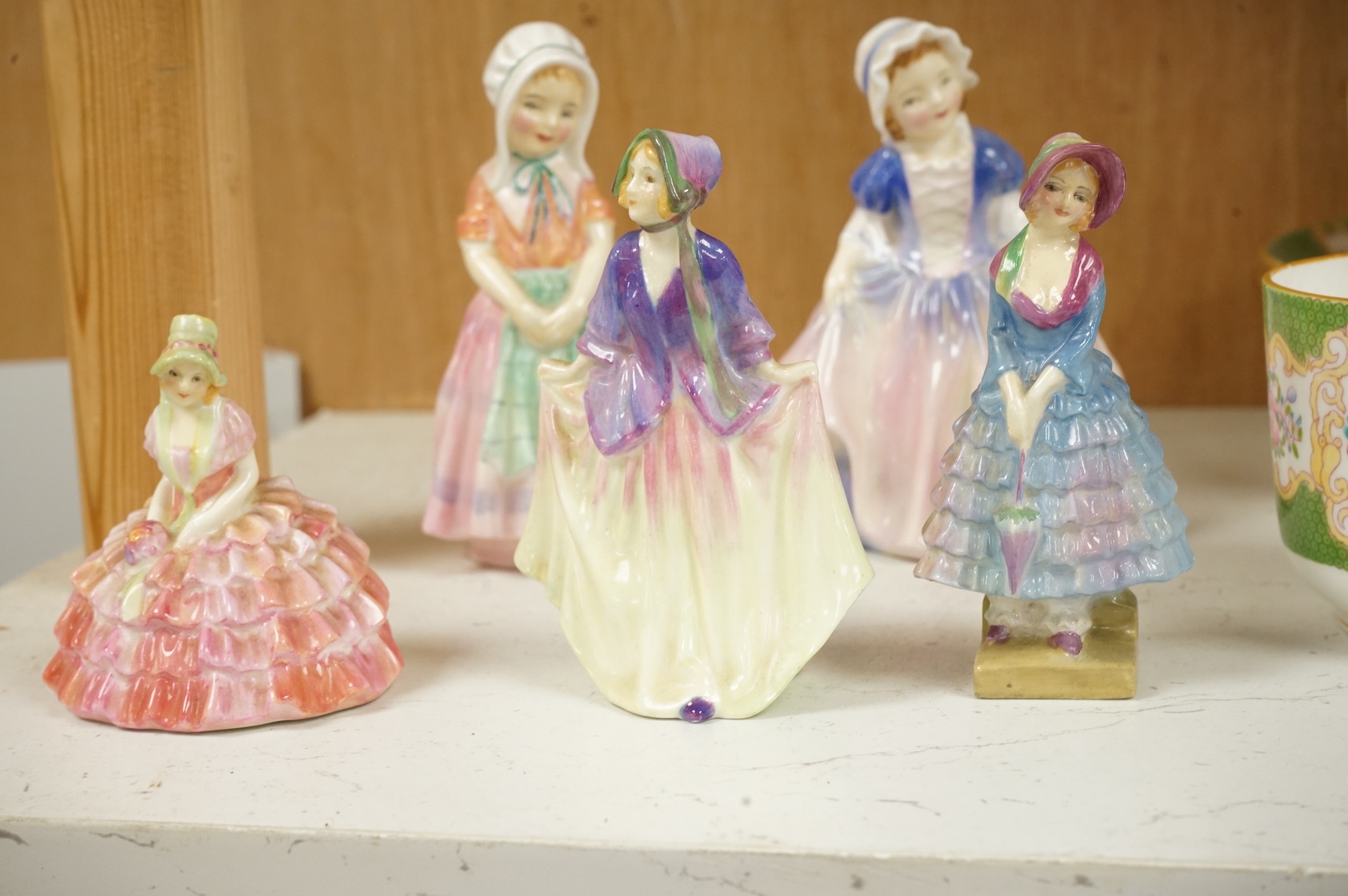 Five miniature Doulton figurines to include Chloe and Sweet Anne, together with Minton and Wedgwood teawares